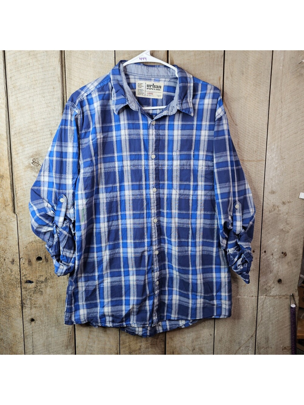 Urban Pipeline Blue Plaid Button Front Shirt Men's Large Cotton